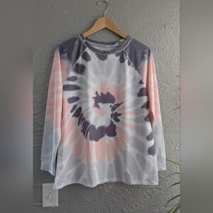 Tie-Dye Long Sleeve Top in Pink & Gray